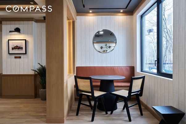 Dining room, Interior, Recessed Lighting, Wood Texture Flooring