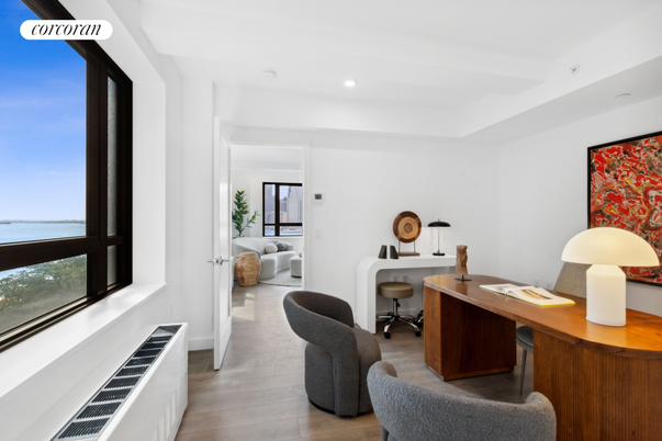 Home Office, Interior, Recessed Lighting, Water, Wood Texture Flooring