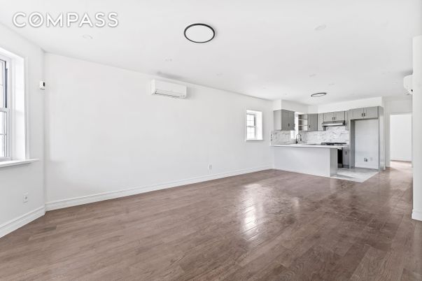Empty room, Interior, Kitchen, Recessed Lighting, Wood Texture Flooring