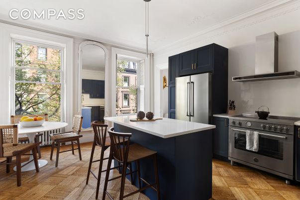 Dining room, Interior, Kitchen, Pendant Lights, Stainless Steel Appliances, Wood Texture Flooring