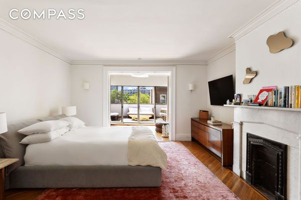 Bedroom, Fireplace, Interior, Wood Texture Flooring