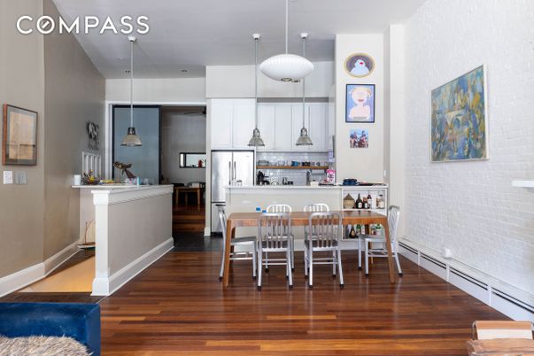 Dining room, Interior, Kitchen, Pendant Lights, Wood Texture Flooring