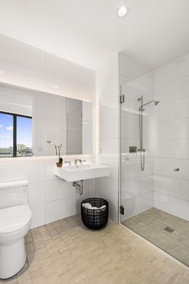Bathroom, Glass Shower, Interior, Marble Walls, Recessed Lighting