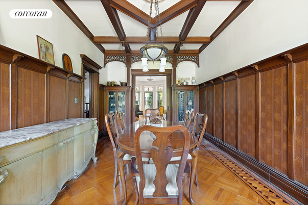 Chandelier, Dining room, Interior, Wooden Beams, Wood Texture Flooring, Wooden Walls