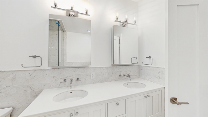 Bathroom, Dual Sink Vanities, Interior, Marble Walls