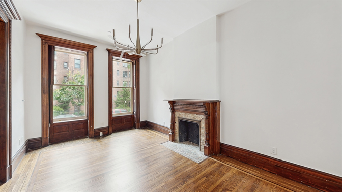 Chandelier, Empty room, Fireplace, Interior, Wood Texture Flooring