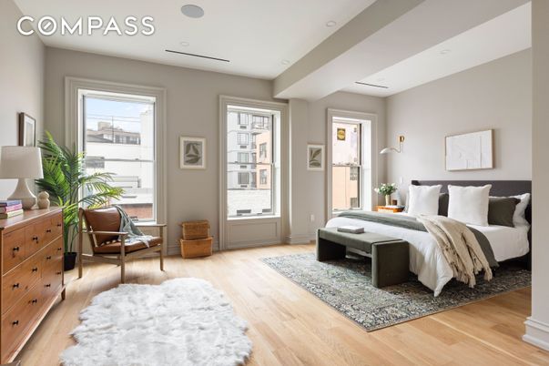 Bedroom, Interior, Recessed Lighting, Wood Texture Flooring