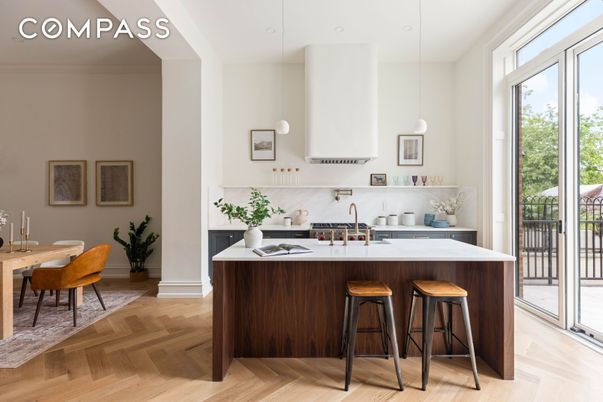Dining room, Interior, Kitchen, Pendant Lights, Wood Texture Flooring
