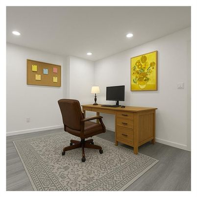 Home Office, Interior, Recessed Lighting, Wood Texture Flooring