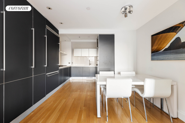 Dining room, Interior, Kitchen, Recessed Lighting, Wood Texture Flooring
