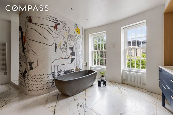 Bathroom, Free Standing Baths, Interior, Marble, Recessed Lighting