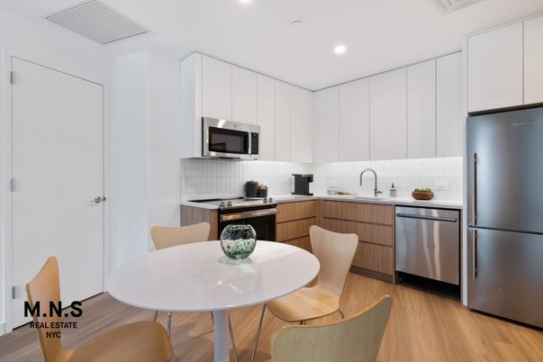 Dining room, Interior, Kitchen, Recessed Lighting, Stainless Steel Appliances, Wood Texture Flooring