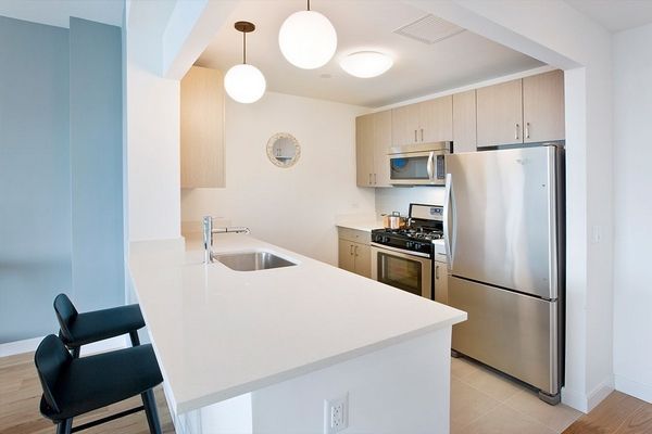 Interior, Kitchen, Pendant Lights, Stainless Steel Appliances, Wood Texture Flooring