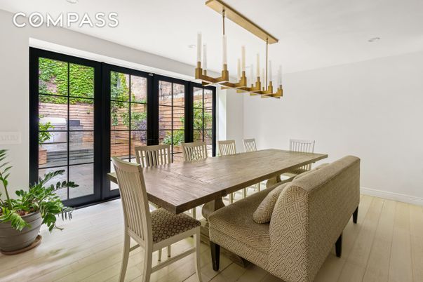 Dining room, Interior, Pendant Lights, Recessed Lighting, Wood Texture Flooring