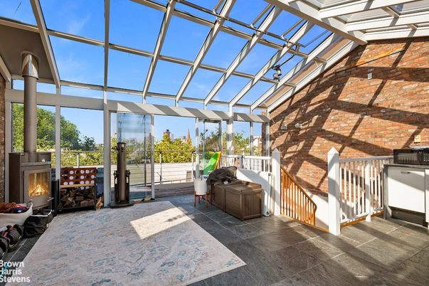 Fireplace, Glass Ceilings, Interior, Sun Room