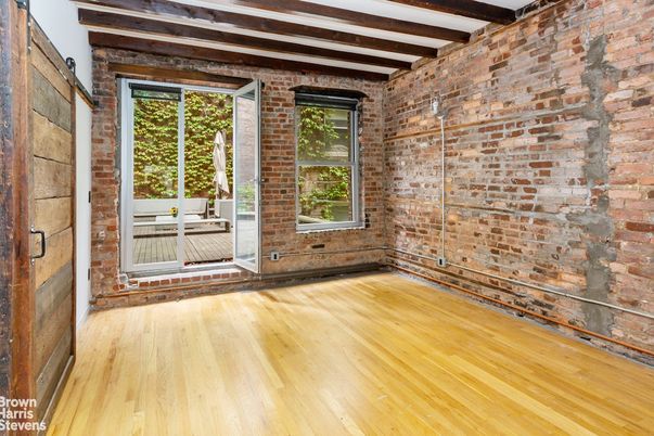Empty room, Interior, Stone Walls, Wooden Beams, Wood Texture Flooring