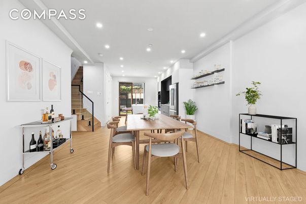 Dining room, Interior, Recessed Lighting, Wood Texture Flooring