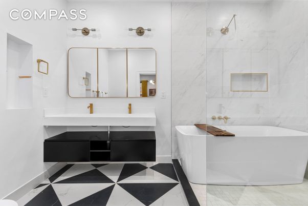 Bathroom, Dual Sink Vanities, Free Standing Baths, Interior, Marble Walls