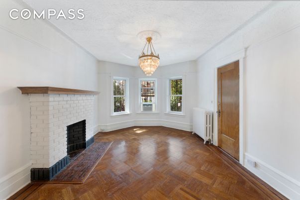 Chandelier, Empty room, Fireplace, Interior, Wood Texture Flooring