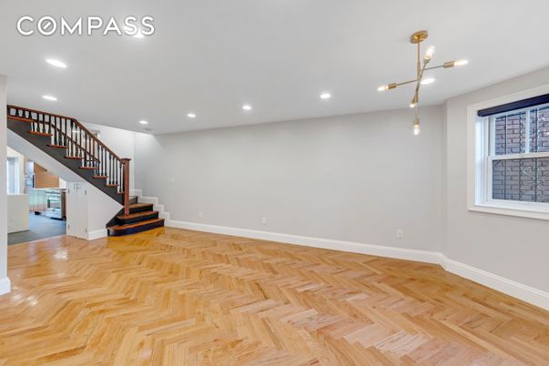 Empty room, Interior, Pendant Lights, Recessed Lighting, Wood Texture Flooring