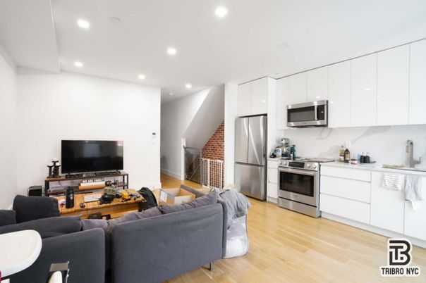 Interior, Kitchen, Living room, Recessed Lighting, Stainless Steel Appliances, Wood Texture Flooring