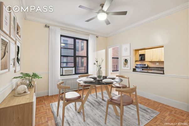 Dining room, Interior, Kitchen, Stainless Steel Appliances, Wood Texture Flooring