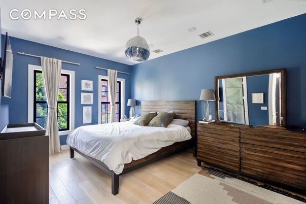 Bedroom, Interior, Pendant Lights, Wood Texture Flooring