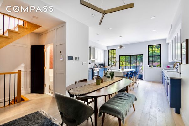 Dining room, Interior, Recessed Lighting, Wood Texture Flooring