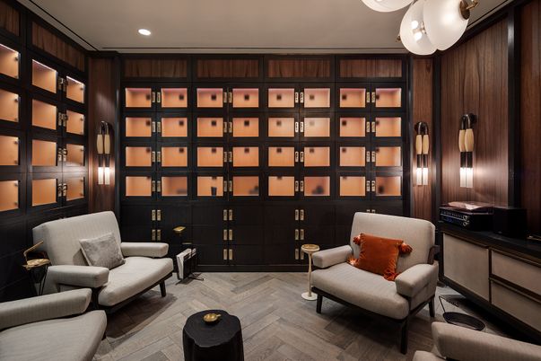 Interior, Recessed Lighting, Wood Texture Flooring, Wooden Walls