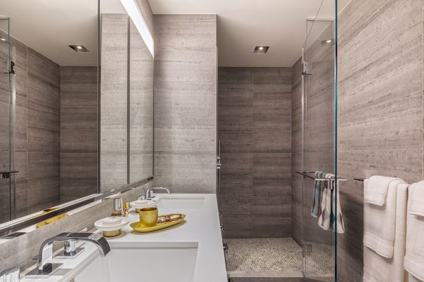 Bathroom, Dual Sink Vanities, Glass Shower, Interior, Recessed Lighting