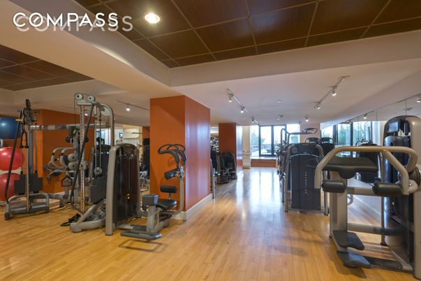 Fitness Equipment, Gym, Interior, Recessed Lighting, Wood Texture Flooring