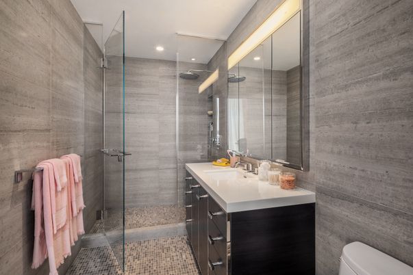 Bathroom, Glass Shower, Interior, Recessed Lighting