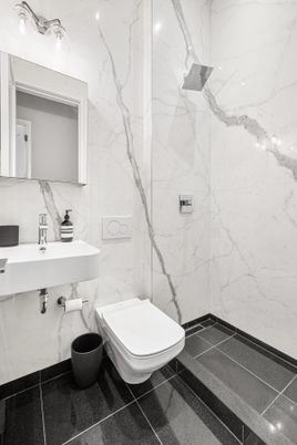 Bathroom, Interior, Marble Walls, Recessed Lighting