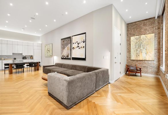 Dining room, Interior, Kitchen, Living room, Recessed Lighting, Wood Texture Flooring