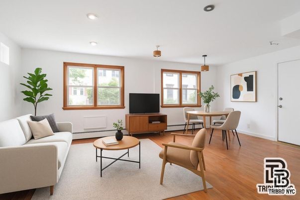 Dining room, Interior, Living room, Pendant Lights, Recessed Lighting, Wood Texture Flooring