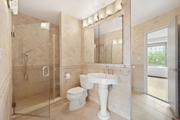 Bathroom, Glass Shower, Interior, Wood Texture Flooring