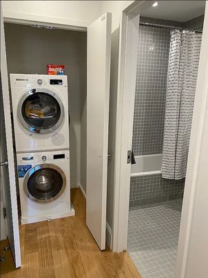 Interior, Recessed Lighting, Utility Closets, Washer, Wood Texture Flooring
