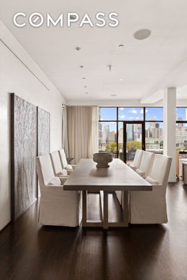 Dining room, Interior, Recessed Lighting, Wood Texture Flooring
