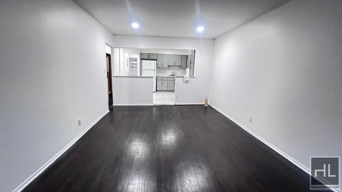 Empty room, Interior, Kitchen, Recessed Lighting, Wood Texture Flooring