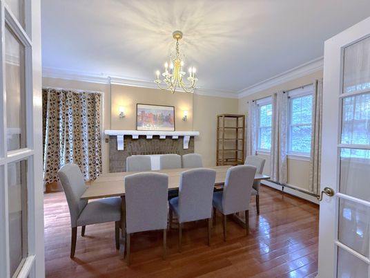Chandelier, Dining room, Interior, Wood Texture Flooring