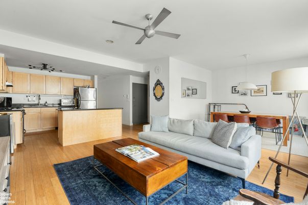 Dining room, Interior, Kitchen, Living room, Pendant Lights, Stainless Steel Appliances, Wood Texture Flooring