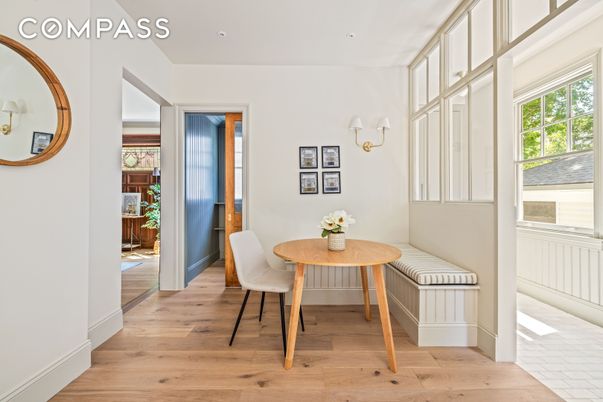 Dining room, Interior, Recessed Lighting, Wood Texture Flooring