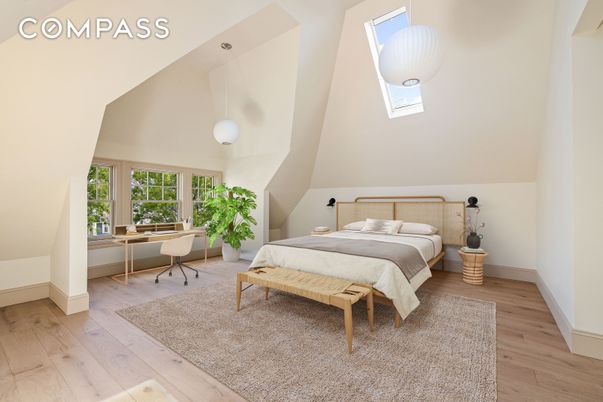 Bedroom, Home Office, Interior, Pendant Lights, Wood Texture Flooring