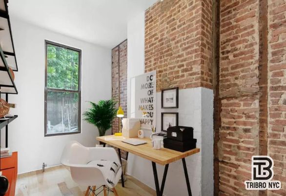 Home Office, Interior, Stone Walls, Wood Texture Flooring