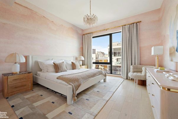 Bedroom, Chandelier, Interior, Pendant Lights, Wood Texture Flooring