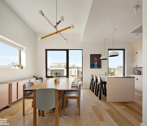 Dining room, Interior, Pendant Lights, Wood Texture Flooring
