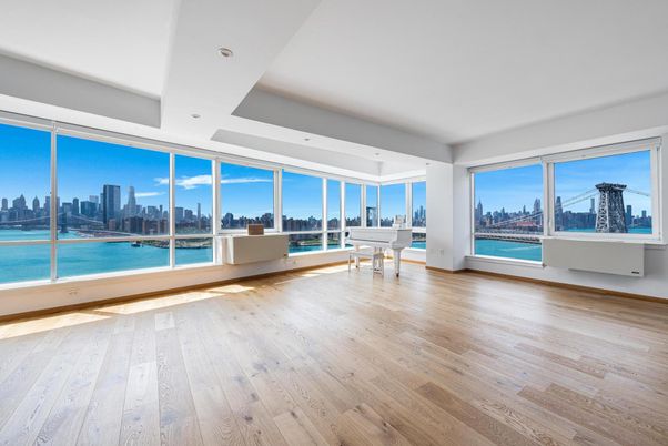 Empty room, Interior, Recessed Lighting, Water, Wood Texture Flooring