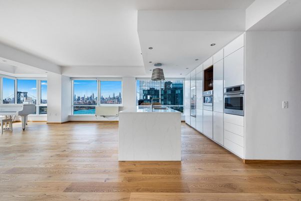 Interior, Kitchen, Piano, Recessed Lighting, Stainless Steel Appliances, Wood Texture Flooring