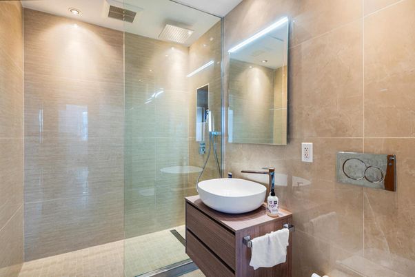 Bathroom, Glass Shower, Interior, Recessed Lighting