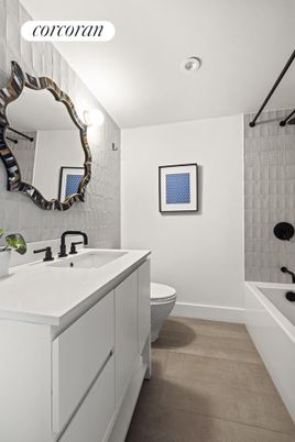Bathroom, Interior, Recessed Lighting, Wood Texture Flooring